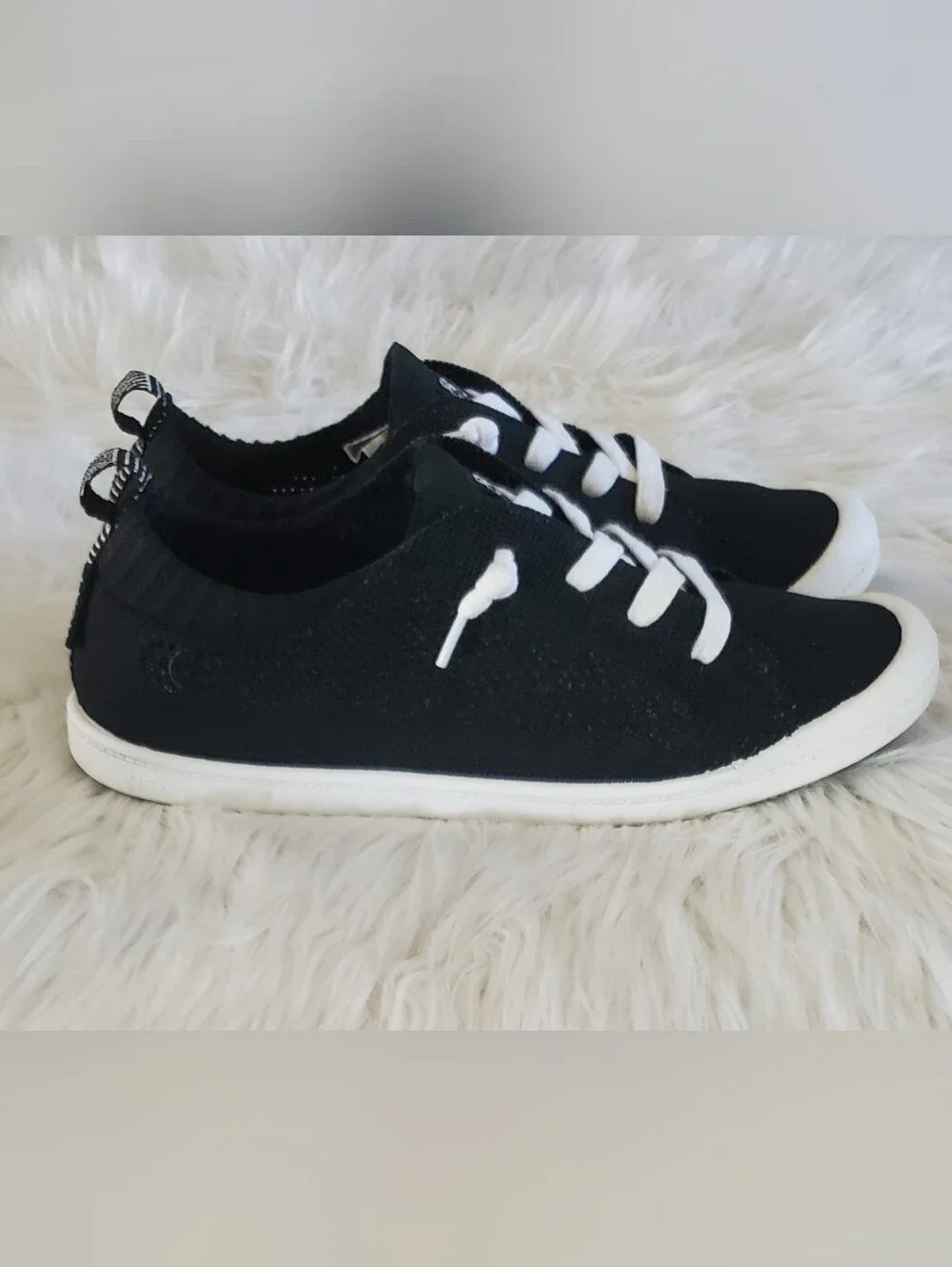 Roxy Bayshore III Black Knit Sneakers | Memory Foam Lace-Up Casual Shoes Size 10